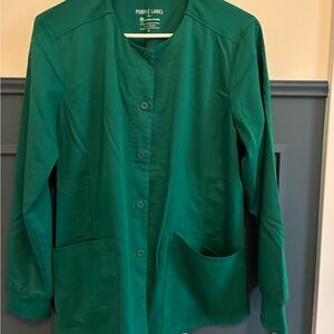 Hunter Green Button-Up scrub Jacket